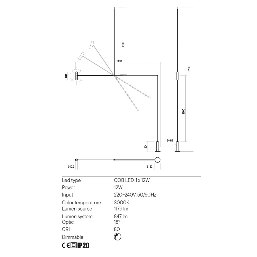 Redo 01-2695 - Dimmbare LED-Stehlampe PICAS LED/12W/230V schwarz