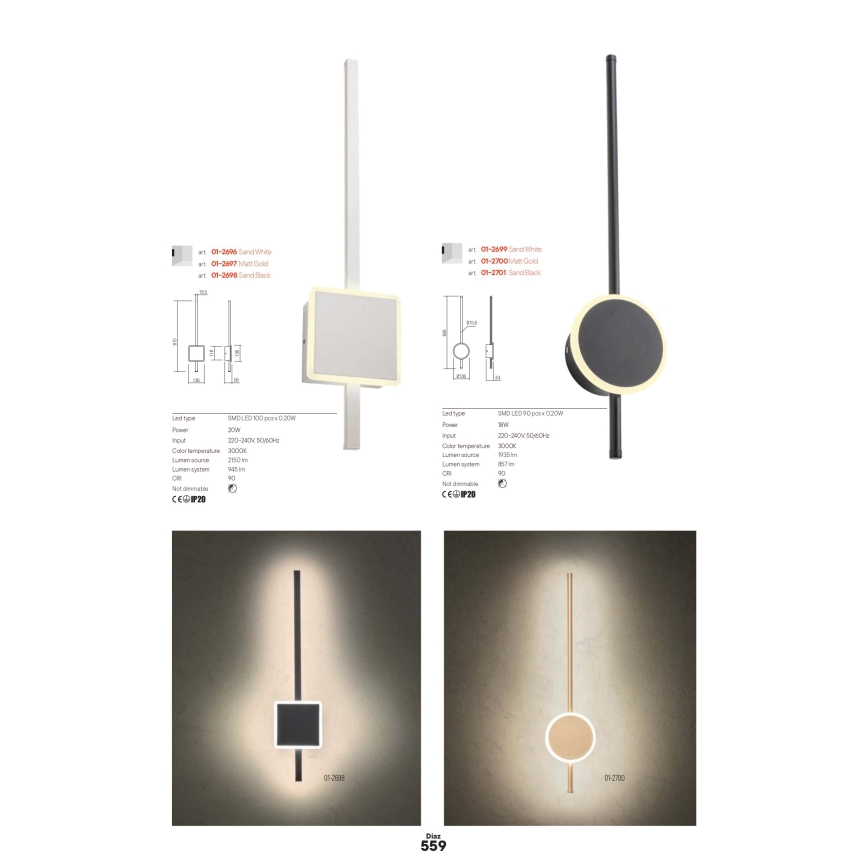 Redo 01-2696 - LED-Wandleuchte DIAZ LED/20W/230V CRI 90 weiß