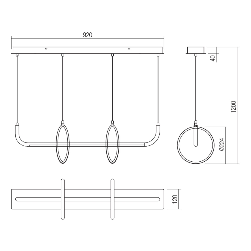 Redo 01-2705 - OLIMP LED-Pendelleuchte an Kabel, 40 W, 230 V, 3000/4000/6500 K, schwarz