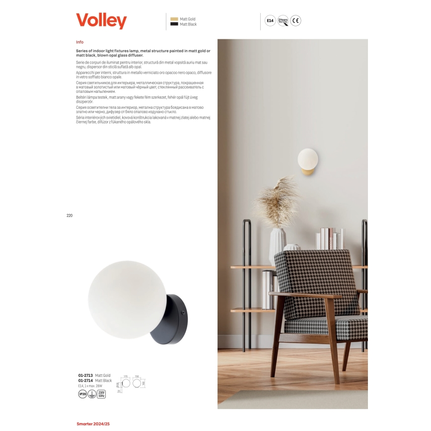 Redo 01-2714 - Wandleuchte VOLLEY 1xE14/28W/230V schwarz