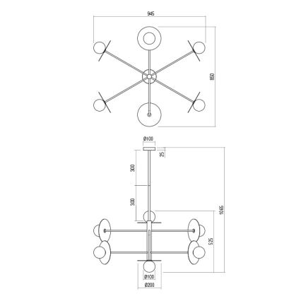 Redo 01-2734 - Deckenleuchte an Stange PLATO 6xG9/10W/230V schwarz