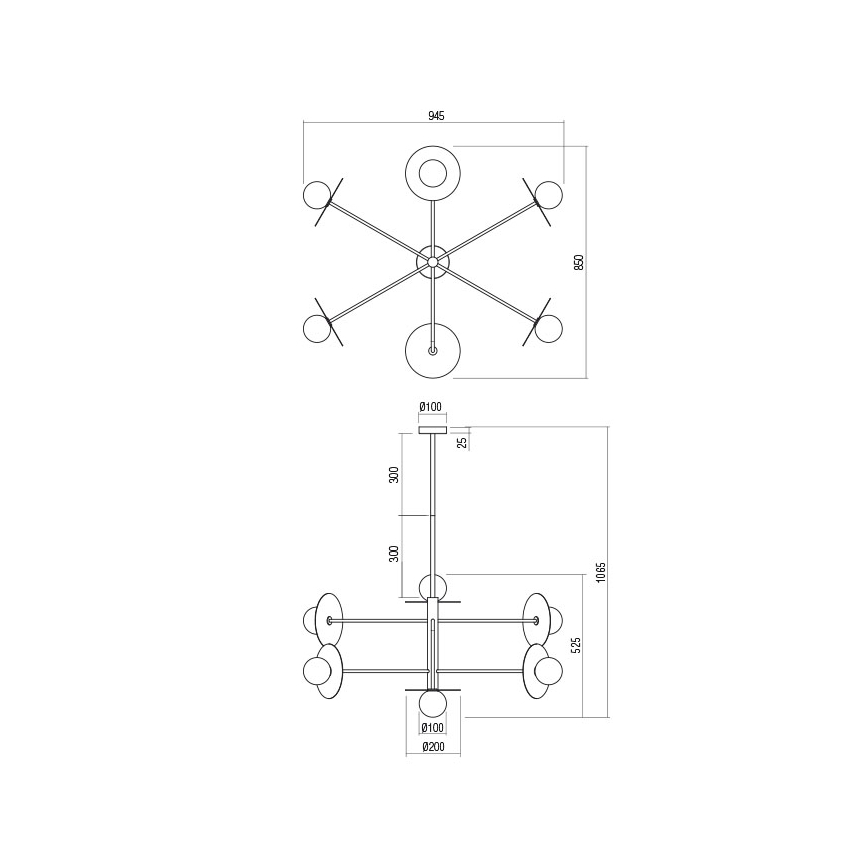 Redo 01-2734 - Deckenleuchte an Stange PLATO 6xG9/10W/230V schwarz