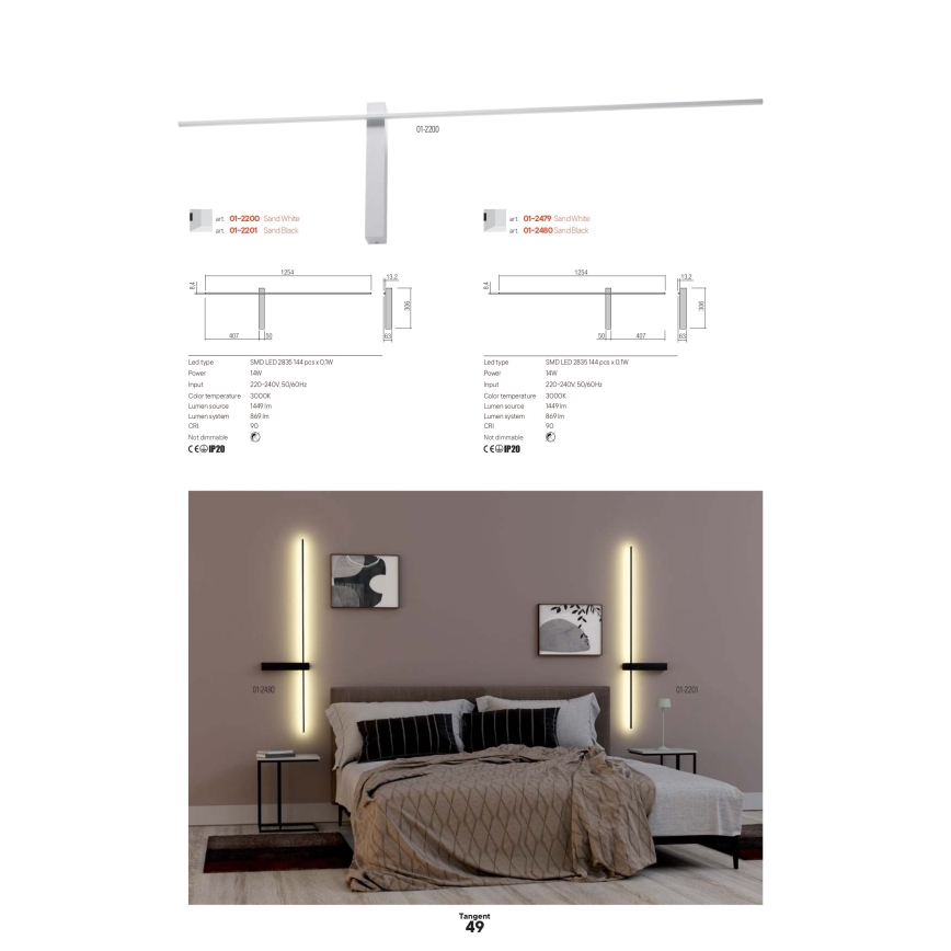 Redo 01-2744 - LED-Wandleuchte TANGENT LED/13W/230V 3000K 63,4 cm CRI 90 weiß