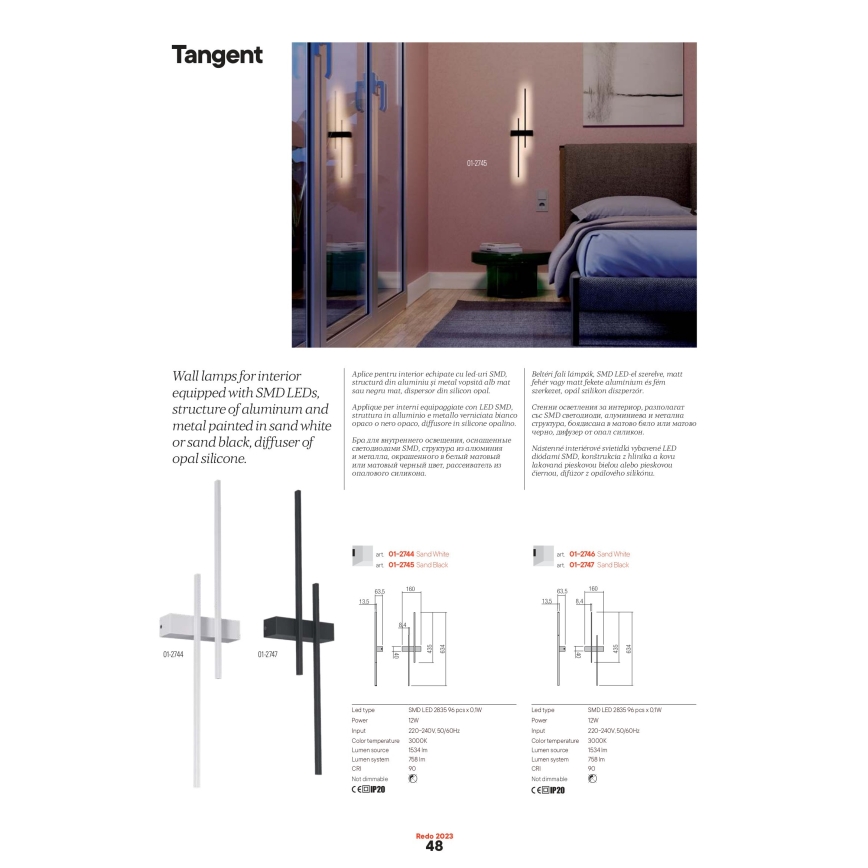 Redo 01-2746 - LED-Wandleuchte TANGENT LED/13W/230V 3000K 63,4 cm CRI 90 weiß