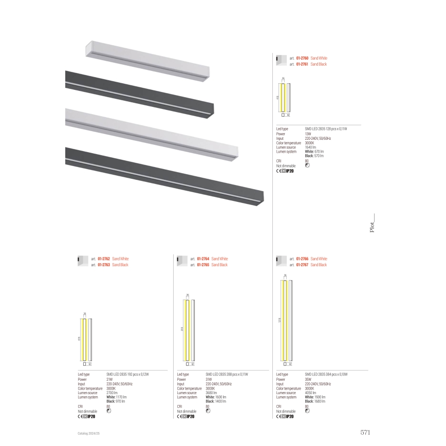 Redo 01-2766 - LED-Wandleuchte PLOT LED/35W/230V 120 cm weiß
