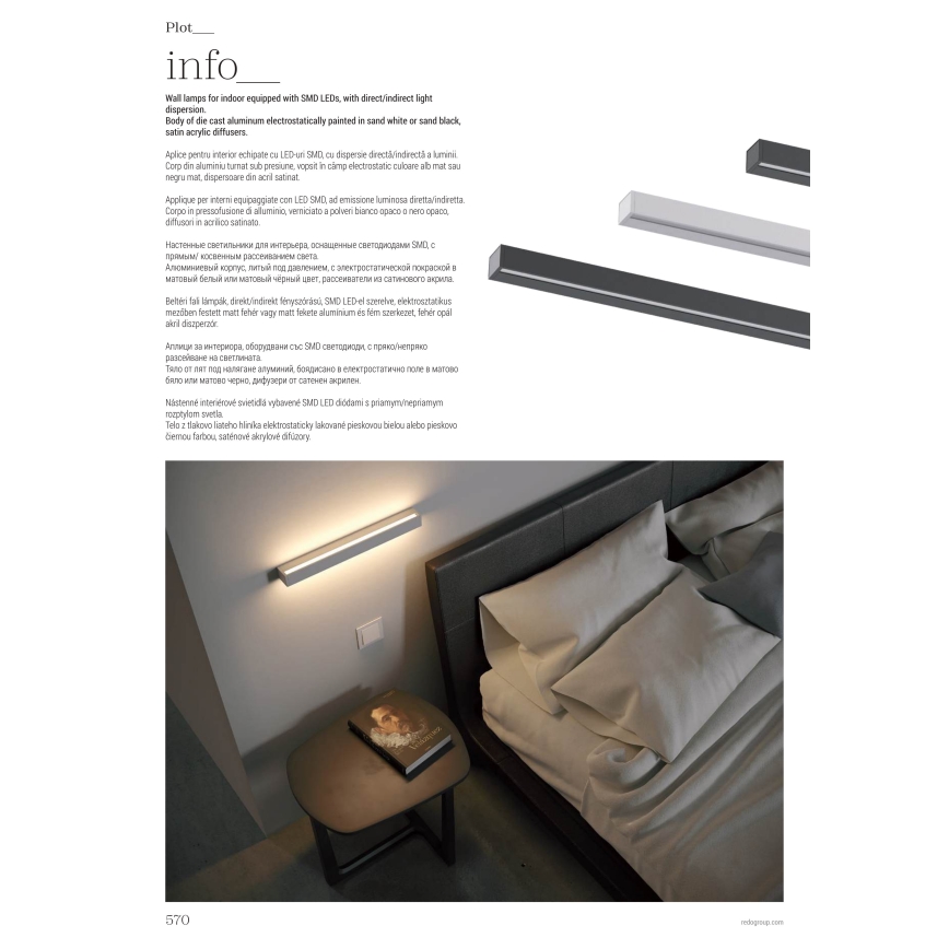 Redo 01-2767 - LED-Wandleuchte PLOT LED/35W/230V 120 cm schwarz