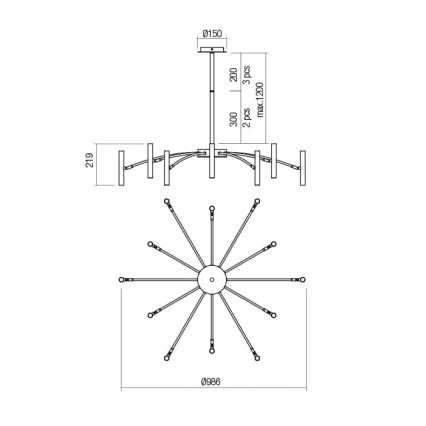 Redo 01-2774 - Deckenleuchte an Stange RAYEN 12xG9/10W/230V bronzen