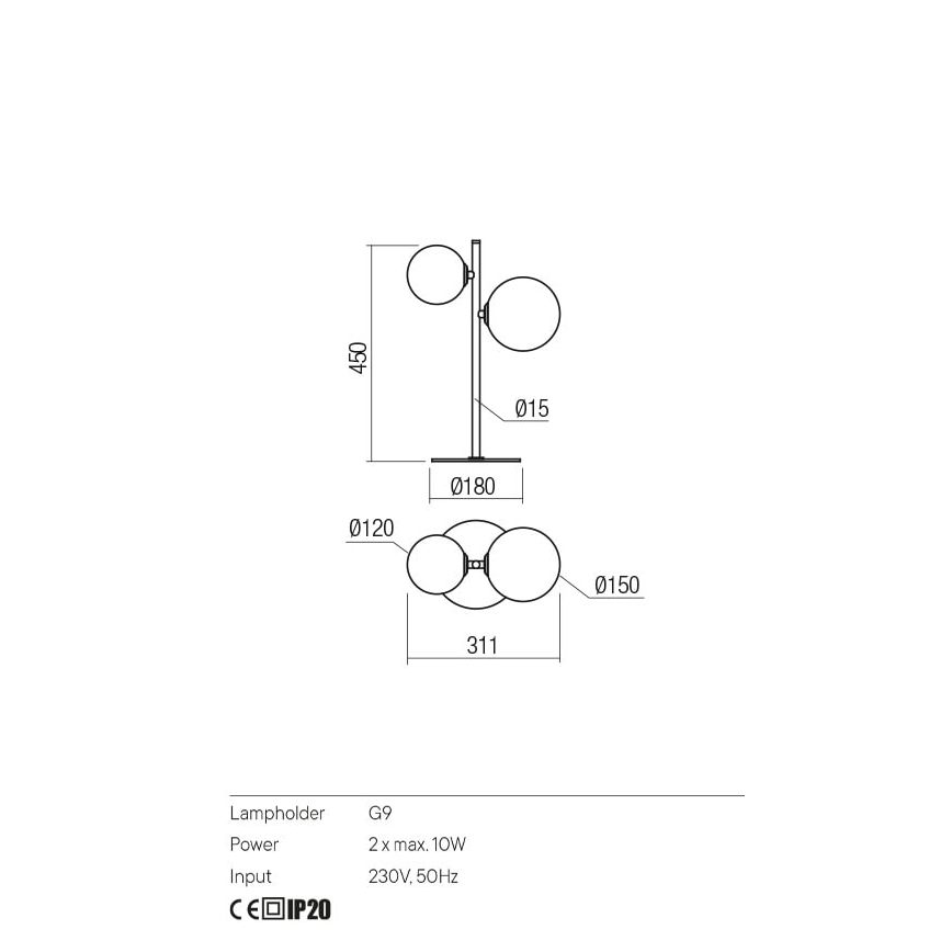Redo 01-2784 - Tischlampe ROY 2xG9/10W/230V