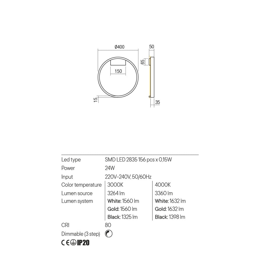 Redo 01-2817 - Dimmbare LED-Wandleuchte FEBE LED/24W/230V golden