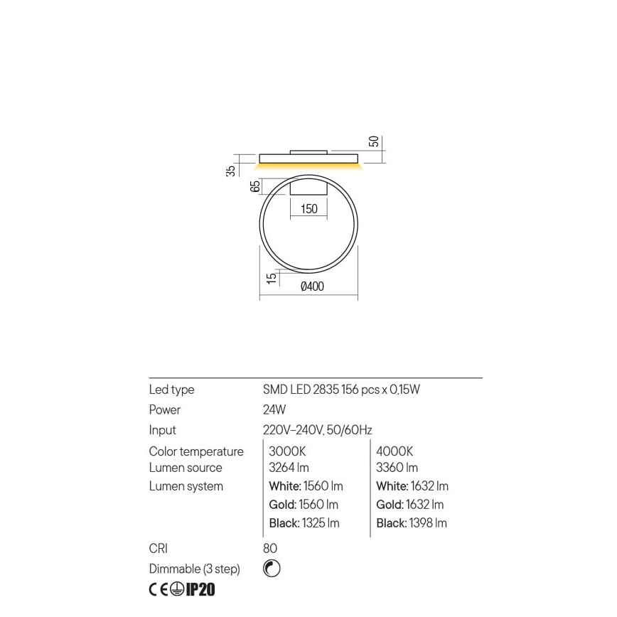 Redo 01-2835 - Dimmbare LED-Wandleuchte FEBE LED/24W/230V golden