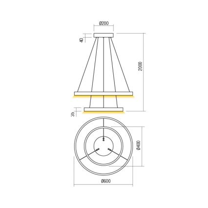 Redo 01-2889 - Dimmbare LED-Hängeleuchte an Schnur FEBE LED/62W/230V golden