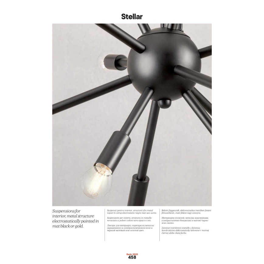 Redo 01-2935 - Kronleuchter STELLAR, mit Kabelaufhängung, 18xE14/25W/230V, goldfarben