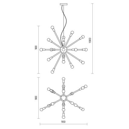 Redo 01-2935 - Kronleuchter STELLAR, mit Kabelaufhängung, 18xE14/25W/230V, goldfarben