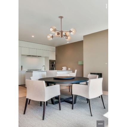 Redo 01-2943 - Pendelleuchte mit Stange MUNDI 6xE14/28W/230V Kupfer/rauchfarben