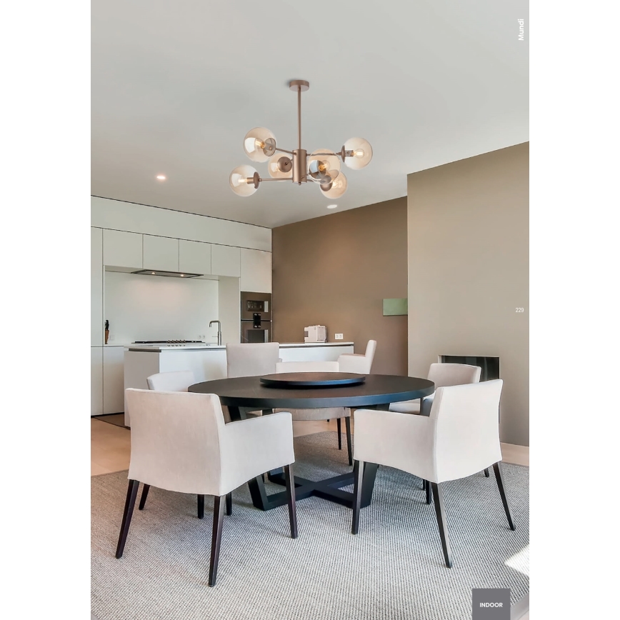 Redo 01-2943 - Pendelleuchte mit Stange MUNDI 6xE14/28W/230V Kupfer/rauchfarben