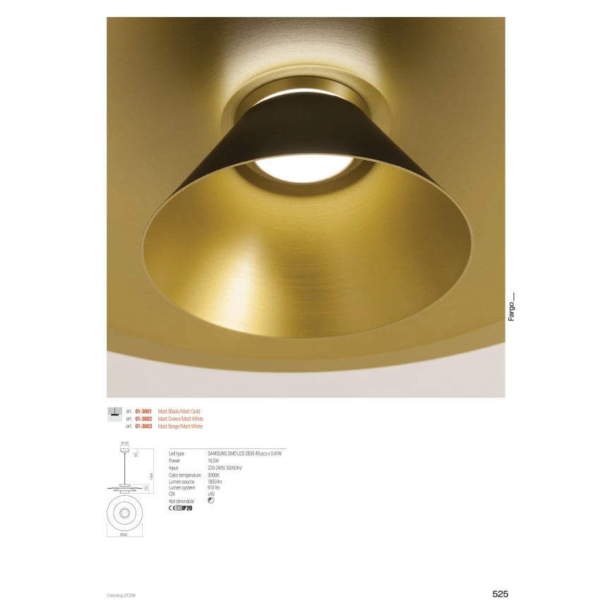 Redo 01-3003 - LED-Pendelleuchte mit Seilabhängung FARGO LED/16,5W/230V CRI 90 Ø 50 cm beige/weiß