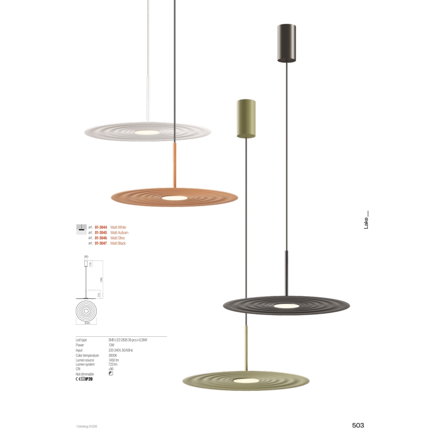 Redo 01-3045 - LED-Hängeleuchte an Seil LAKE LED/13W/230V CRI 90 Durchmesser 50 cm orange