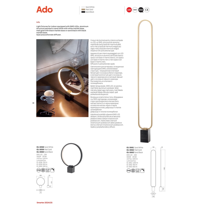 Redo 01-3061 - Dimmbare LED-Stehleuchte ADO LED/24W/230V weiß
