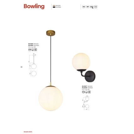 Redo 01-3147 - Wandleuchte BOWLING 1xE27/42W/230V golden