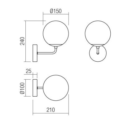 Redo 01-3148 - Wandleuchte BOWLING 1xE27/42W/230V schwarz