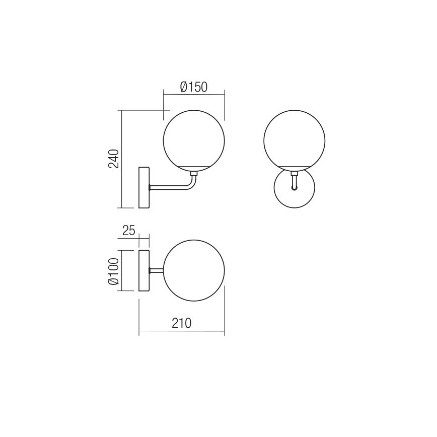 Redo 01-3148 - Wandleuchte BOWLING 1xE27/42W/230V schwarz
