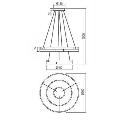 Redo 01-3179 - Dimmbare LED-Hängeleuchte an Schnur CASTLE LED/60W/230V schwarz