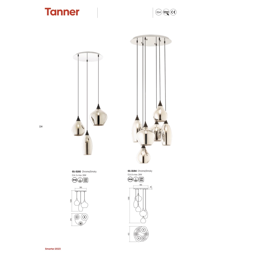 Redo 01-3194 - Hängeleuchte TANNER 6xE14/28W/230V d 47,2 cm