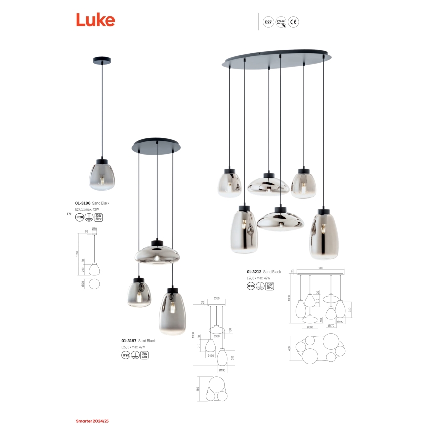 Redo 01-3196 - Hängeleuchte LUKE 1xE27/42W/230V d 17 cm schwarz