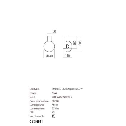 Redo 01-3239 - LED-Wandbeleuchtung SINCLAIR LED/6,5W/230V CRI 93 IP21 golden