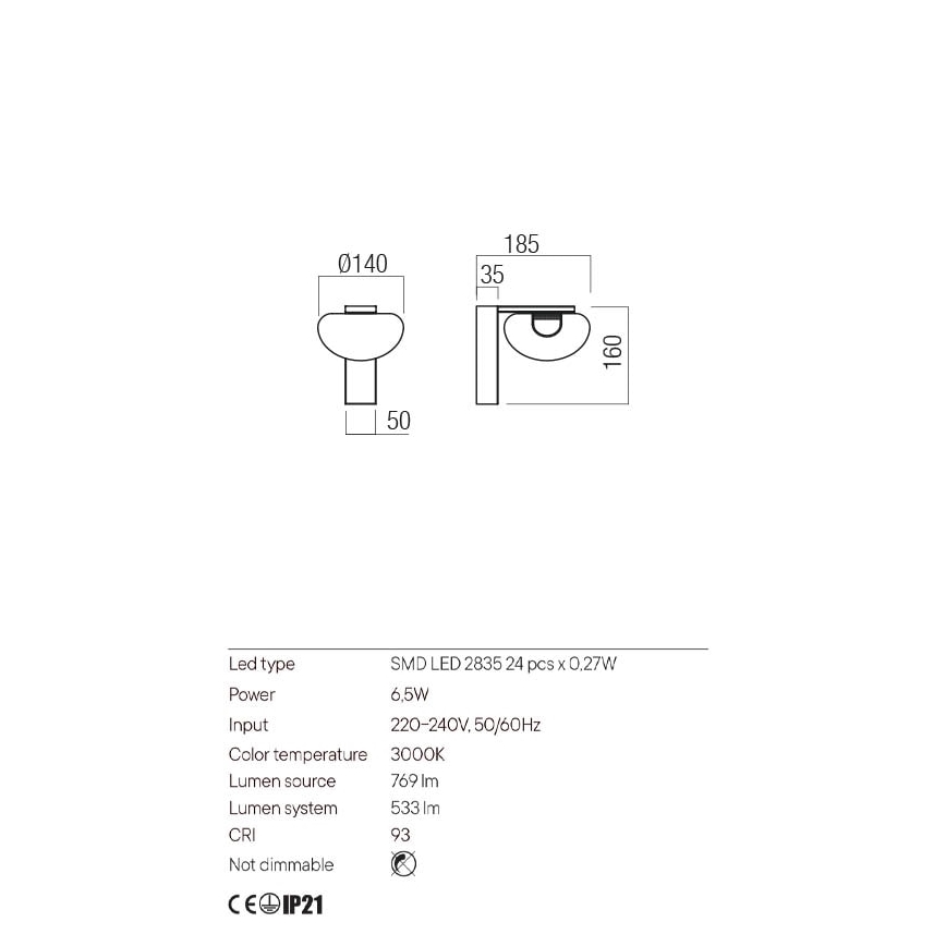 Redo 01-3242 - LED-Wandbeleuchtung SINCLAIR LED/6,5W/230V CRI 93 IP21 schwarz