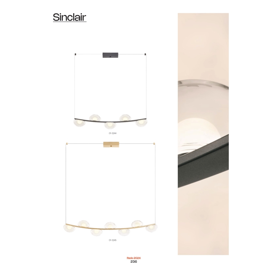 Redo 01-3243 - Dimmbare LED-Hängeleuchte an Schnur SINCLAIR LED/35W/230V CRI 93 IP21 golden