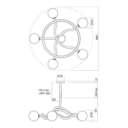 Redo 01-3258 - Kronleuchter an Stange CONFUSIO 5xE14/28W/230V Ø 96 cm goldfarben