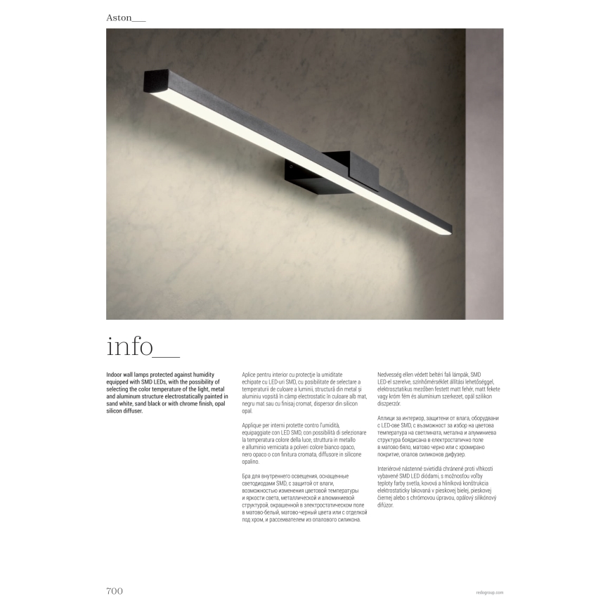 Redo 01-3268 - LED-Spiegelbeleuchtung für Badezimmer ASTON LED/12W/230V 60 cm CRI 90 IP44 weiß