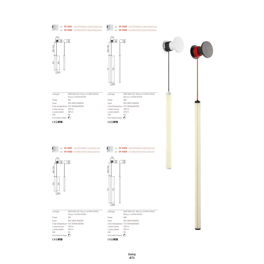 Redo 01-3304 - Dimmbare LED-Wandleuchte SWING LED/16W/230V 3000/4000K CRI 90 schwarz