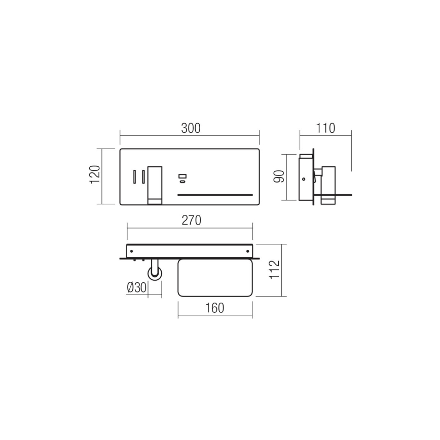Redo 01-3316 - LED-Wand-Spotleuchte BROOK LED/8W/230V + LED/3W USB CRI 90 schwarz rechts