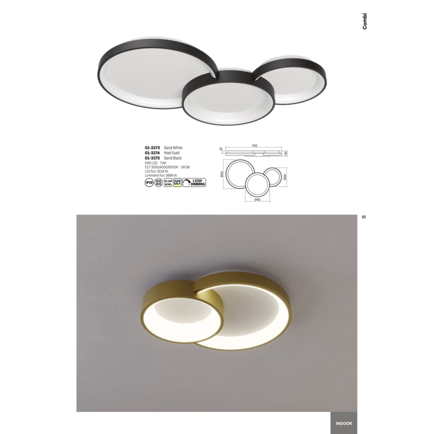 Redo 01-3375 - Dimmbare LED-Deckenleuchte COMBI LED/72W/230V 3000/4000/6000K CRI98 schwarz