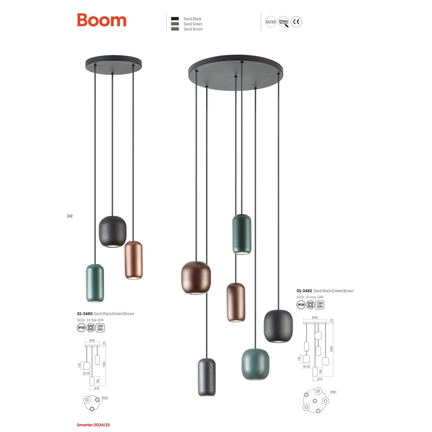 Redo 01-3480 - Hängeleuchte BOOM 3xGU10/10W/230V d 33 cm schwarz/grün/braun