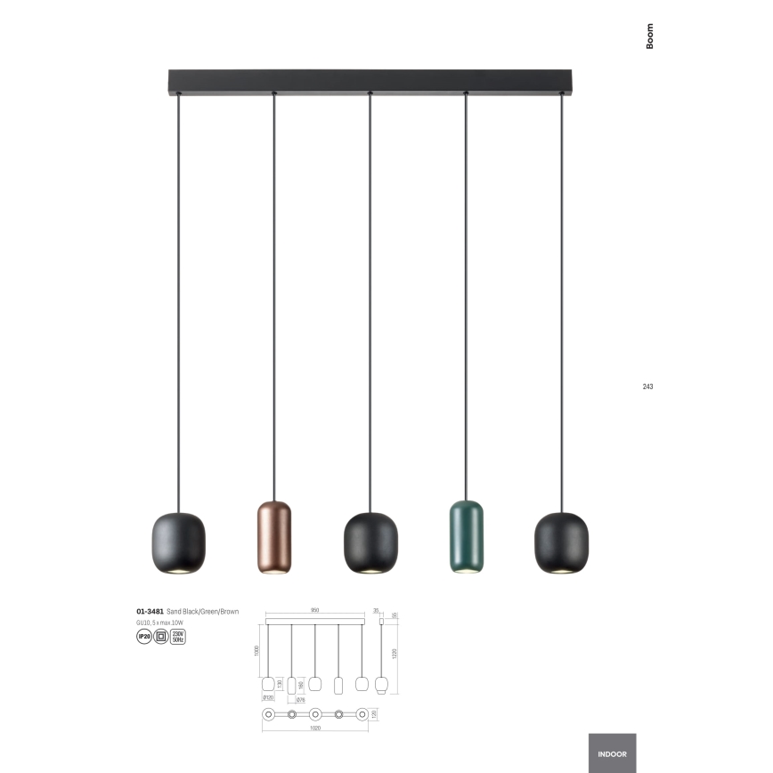 Redo 01-3481 - Hängeleuchte BOOM 5xGU10/10W/230V schwarz/grün/braun