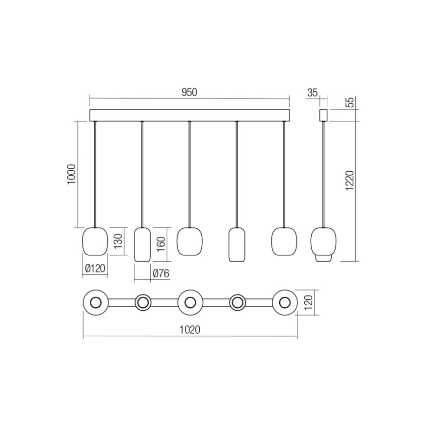 Redo 01-3481 - Hängeleuchte BOOM 5xGU10/10W/230V schwarz/grün/braun