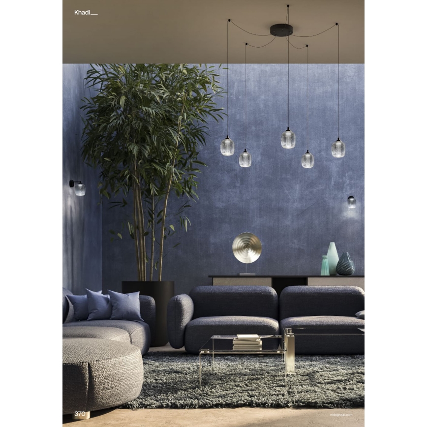 Redo 01-3487 - dimmbare LED-Pendelleuchte an Kabel KHADI 5xLED/5,2W/230V CRI 90 Spider schwarz/rauchfarben