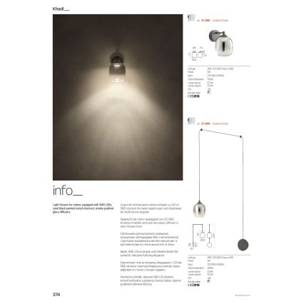 Redo 01-3487 - dimmbare LED-Pendelleuchte an Kabel KHADI 5xLED/5,2W/230V CRI 90 Spider schwarz/rauchfarben
