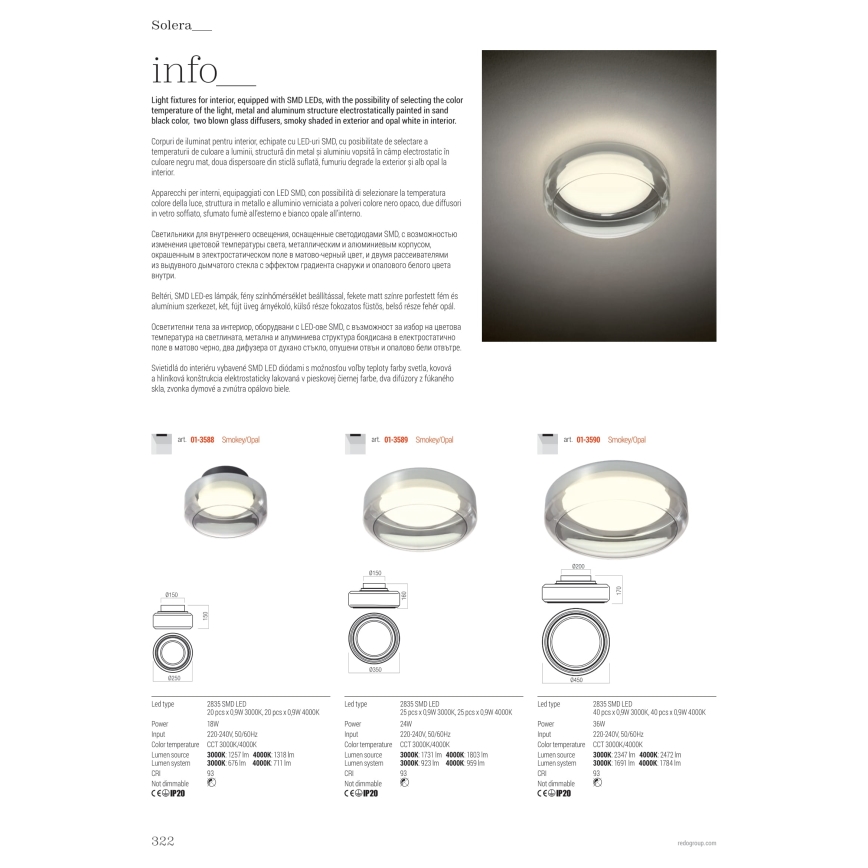 Redo 01-3590 - LED-Deckenleuchte SOLERA LED/36W/230V d 45 cm CRI 93 3000/4000K grau