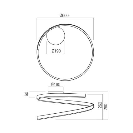Redo 01-4010 - dimmbare LED-Deckenleuchte SCROLL LED/38W/230V 3000K/4000K/6000K CRI 90 Ø 60 cm weiß