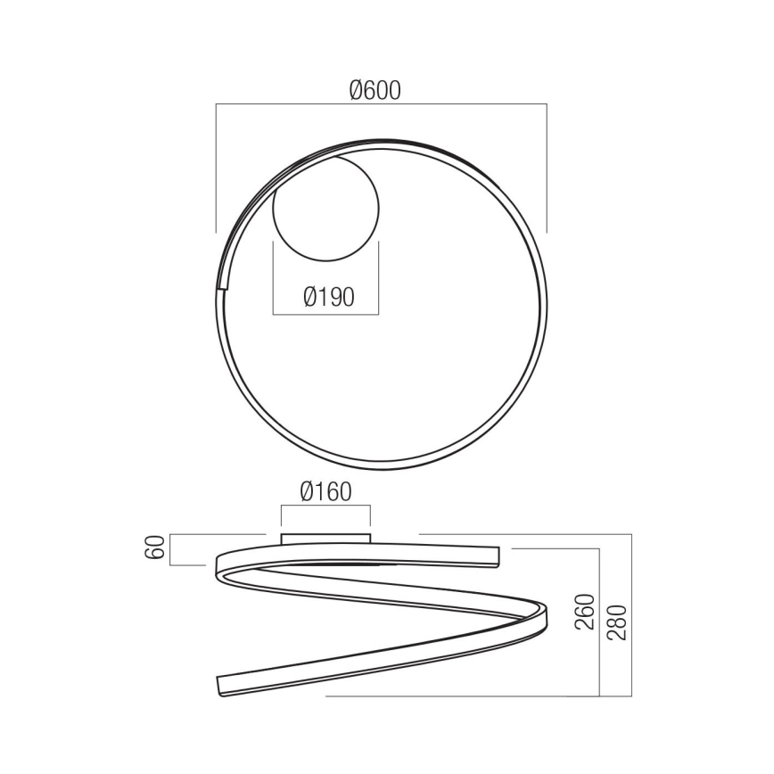 Redo 01-4010 - dimmbare LED-Deckenleuchte SCROLL LED/38W/230V 3000K/4000K/6000K CRI 90 Ø 60 cm weiß