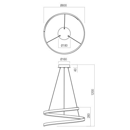 Redo 01-4013 - LED dimmbare Hängeleuchte an Kabel SCROLL LED/38W/230V 3000K/4000K/6000K CRI 90 Ø 60 cm weiß