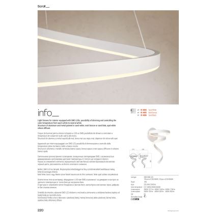 Redo 01-4015 - Dimmbare LED-Pendelleuchte an Kabel SCROLL, LED/38W/230V, 3000K/4000K/6000K, CRI 90, Ø 60 cm, schwarz
