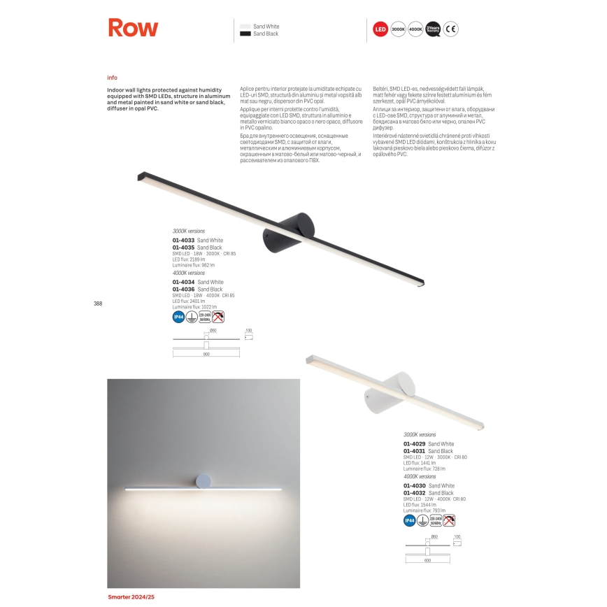 Redo 01-4036 - LED-Spiegelbeleuchtung für Badezimmer ROW LED/18W/230V 90 cm IP44 schwarz