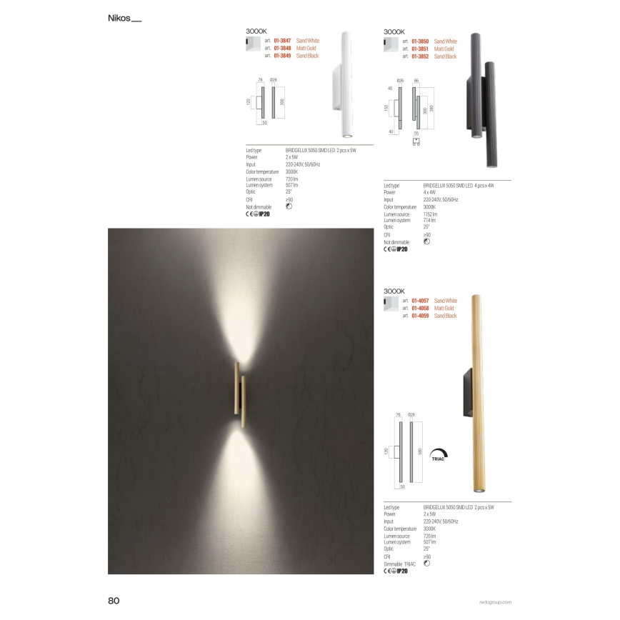 Redo 01-4058 - Dimmbare LED-Wandleuchte NIKOS LED/10W/230V CRI 90 goldfarben