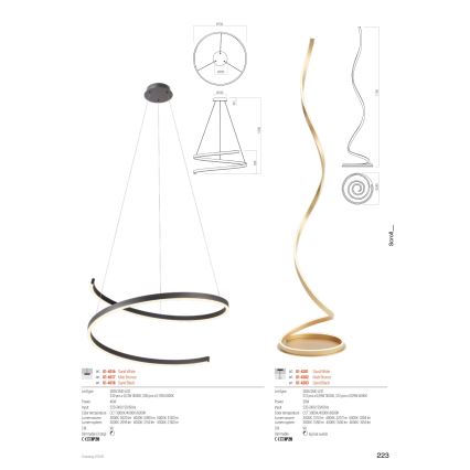 Redo 01-4283 - Dimmbare LED-Stehleuchte SCROLL LED/30W/230V 3000K/4000K/6000K CRI 90 schwarz