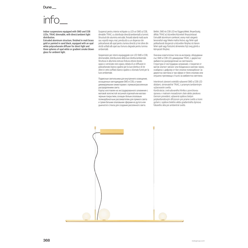 Redo 01-4301 - DUNE LED-dimmbare Pendelleuchte mit Seilaufhängung LED/48W/230V 3000K CRI 90 weiß/gold